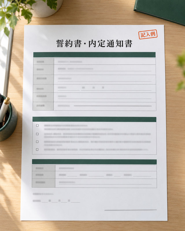 誓約書・内定通知書の記入例