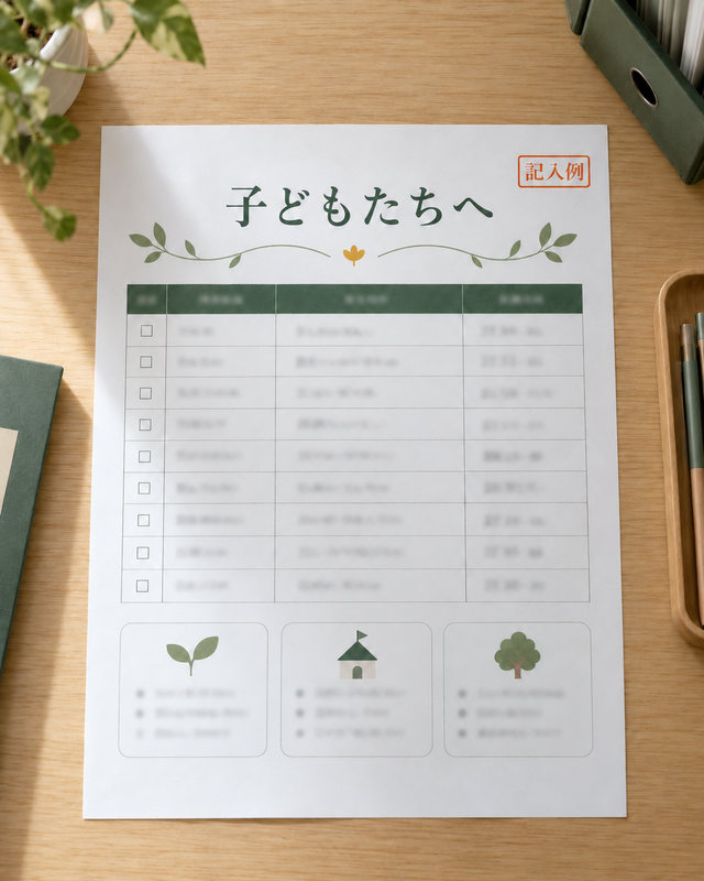 児童向け周知資料(低学年向け)の記入例